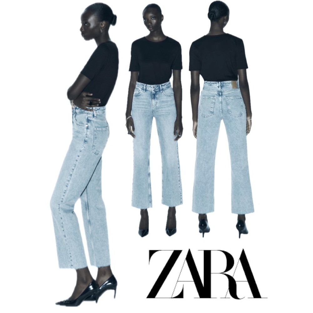 ZARA High RISE Cropped Straight Fit Raw Hem 5-Pocket Women’s Jeans Sz 40 (US 8)